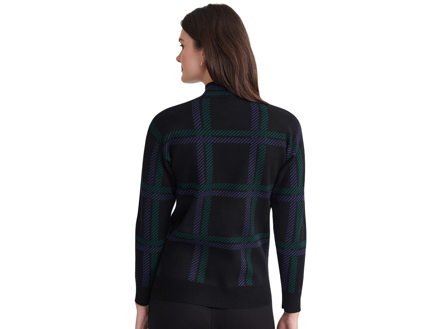 Женский свитер Jones New York Petite Mock Neck Plaid Long-Sleeve, цвет: Чёрный разноцветный — фото 6