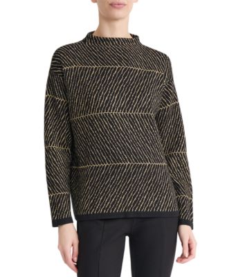 Petite Funnel-Neck Jacquard Long-Sleeve Sweater