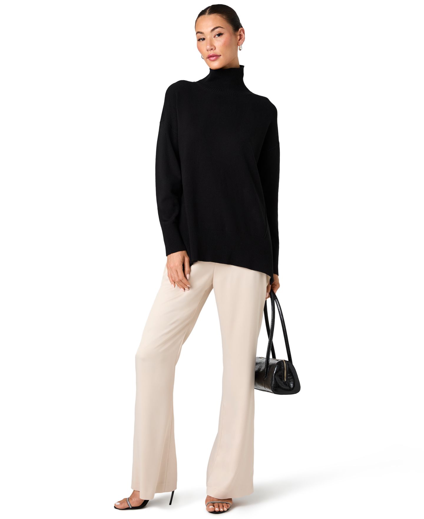 Женский свитер French Connection Long-Sleeve Turtleneck Side-Slit, цвет: Чёрный — фото 2