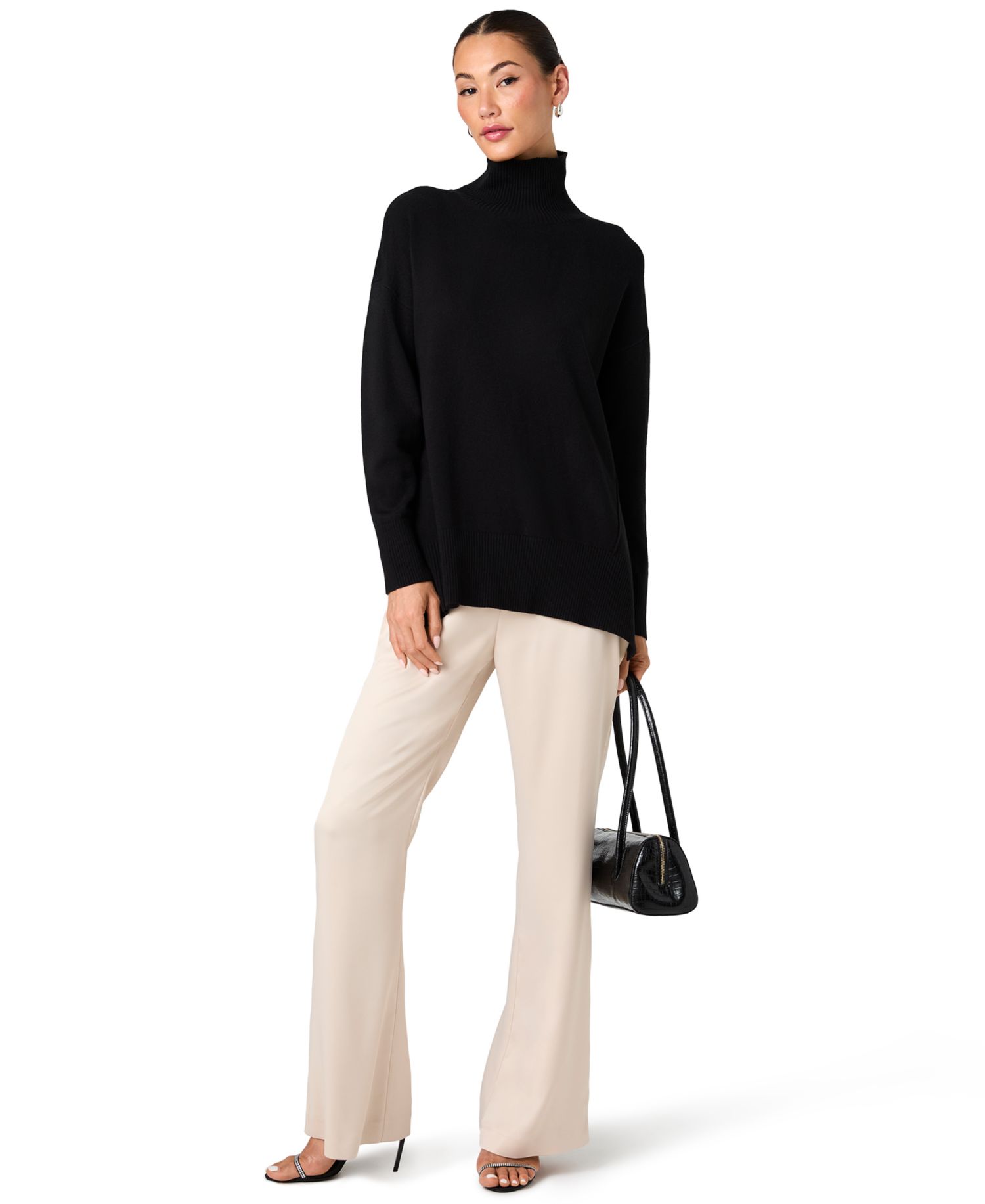 Women's Long-Sleeve Turtleneck Side-Slit Sweater
