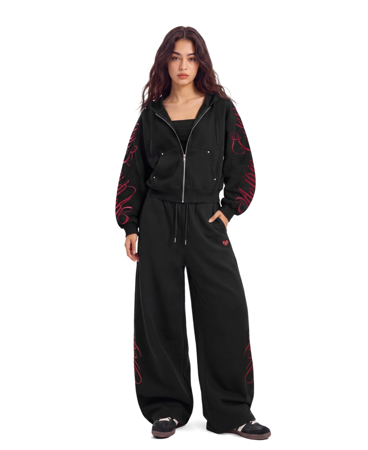 Aelfric Eden Women's Boxy Script Embroidery Hoodie and Pants, 2-Piece Set