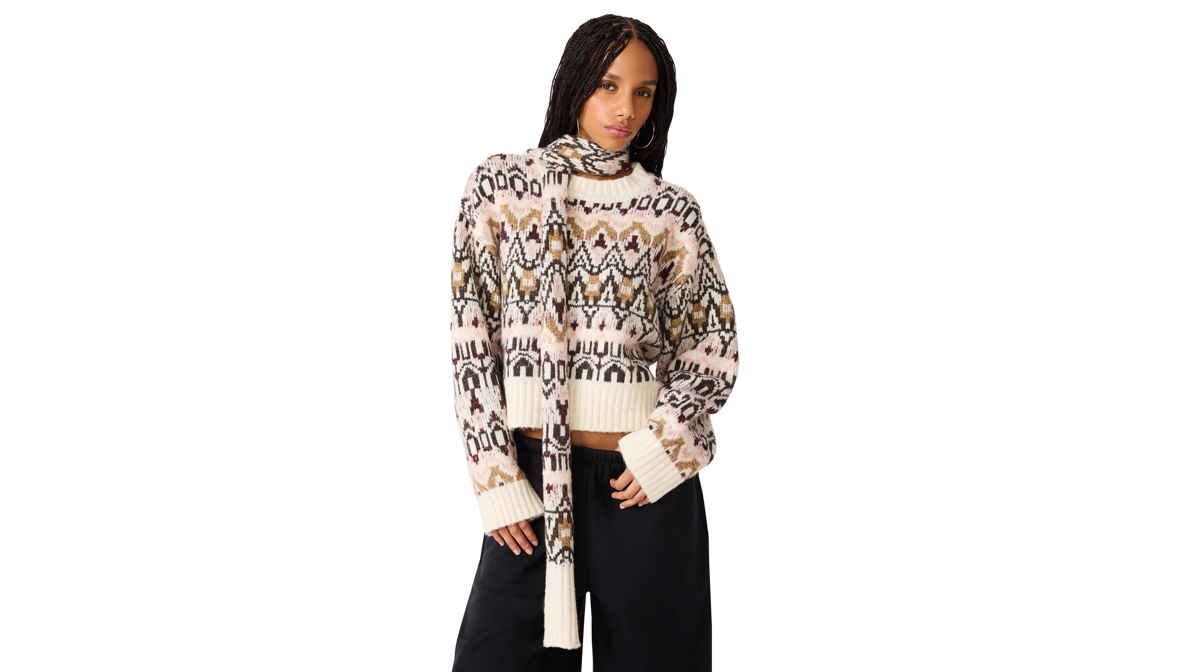 Steve Madden Women's Mindie Fair Isle Crop Crewneck Sweater