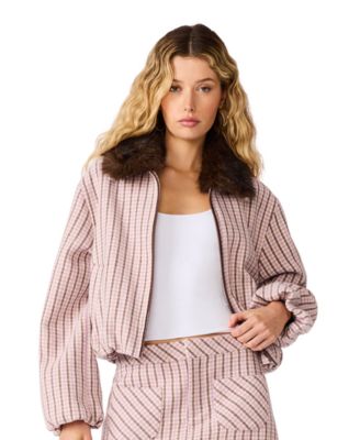 Women's Ailee Plaid Faux Fur Cropped Bomber Jacket