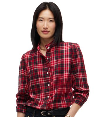 Women's Plaid Frill Flannel Shirt