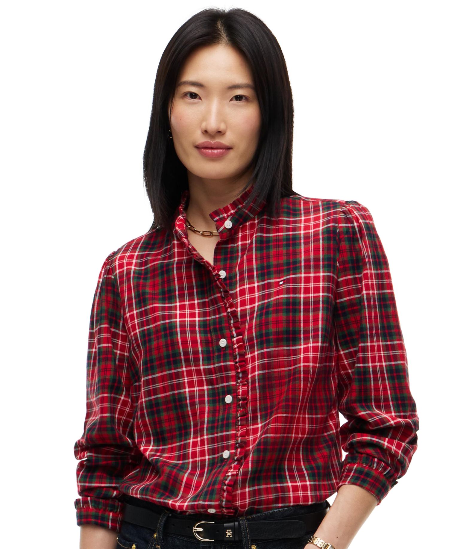 Women's Plaid Frill Flannel Shirt