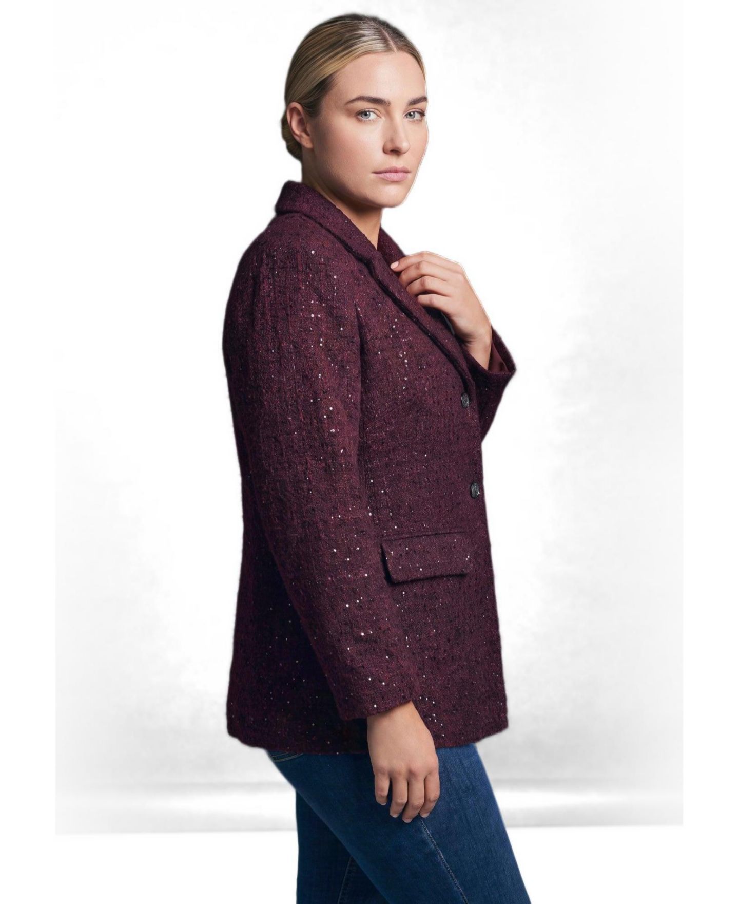 Женский пиджак AVENUE Plus Size Tegan Textured Tweed Blazer, цвет: Глубокий сливовый — фото 3