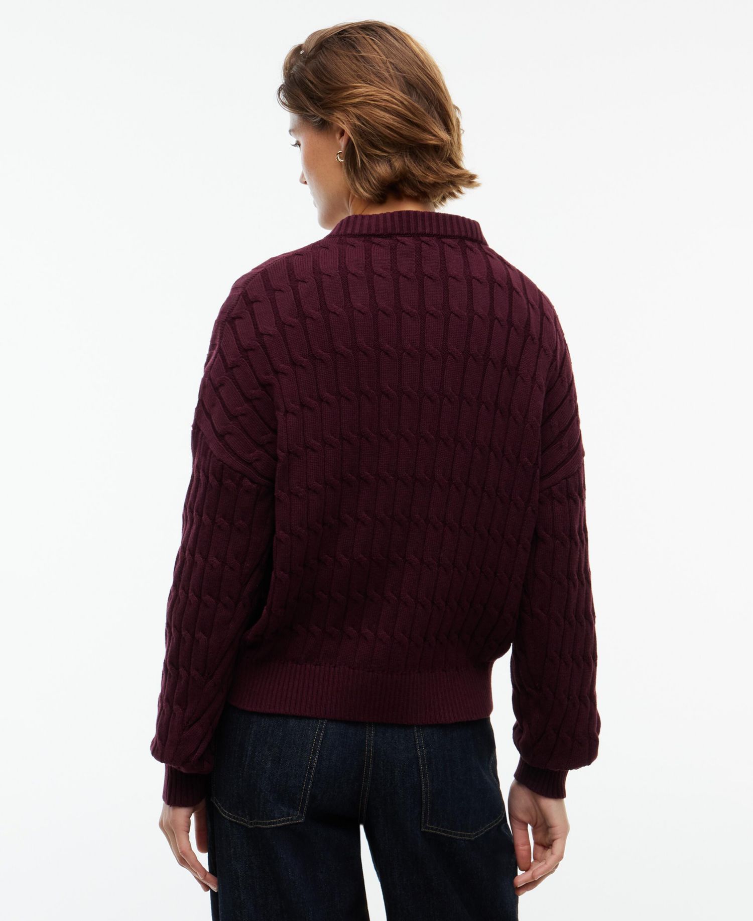 Women's Cable-Knit V-Neck Long-Sleeve Sweater