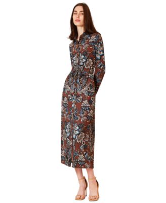 Women's Printed Long-Sleeve Collared Dress