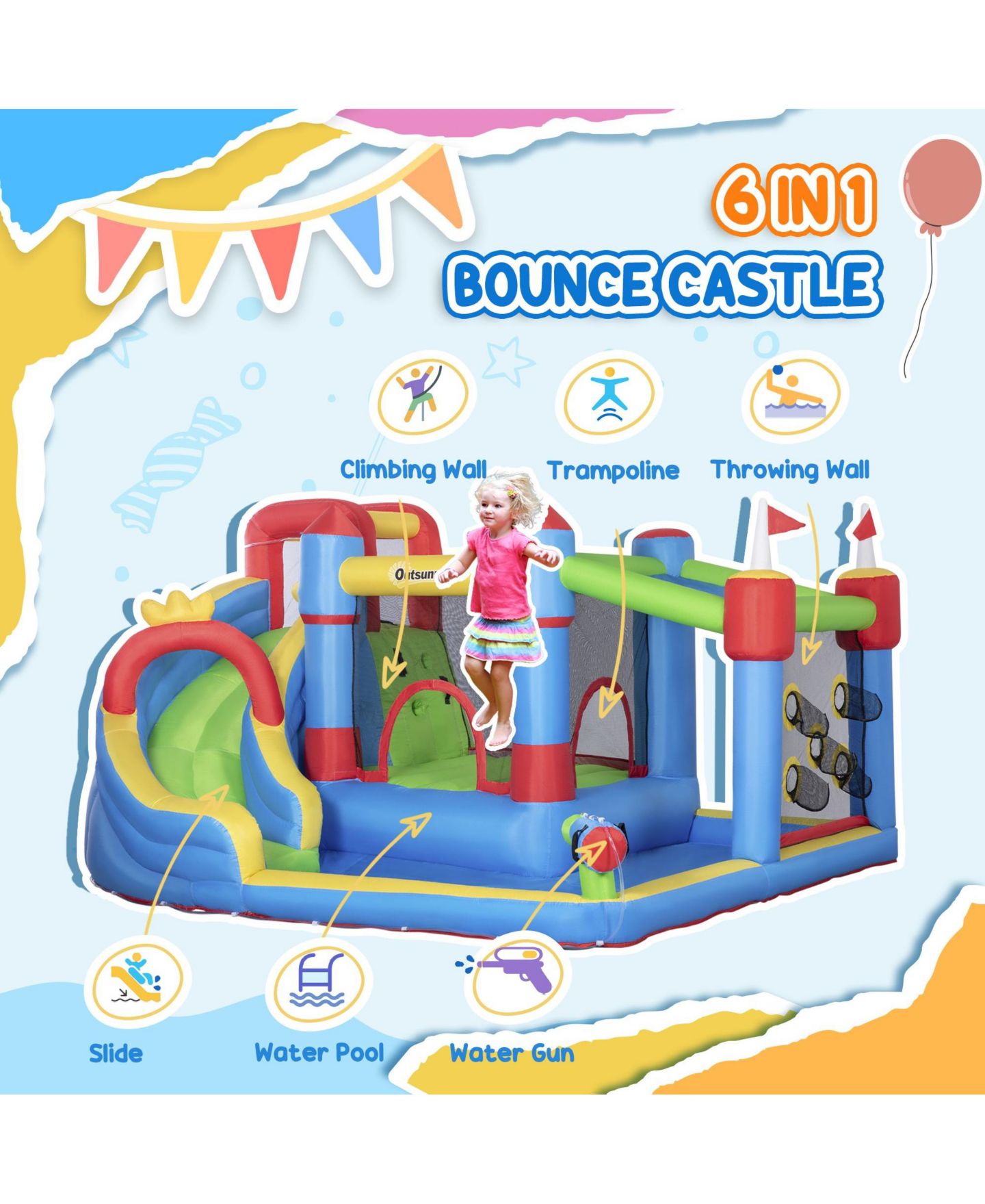 Детская игрушка SEVORLEY 6-in-1 Bounce Castle Inflatable Play Center with Water Slide, Water Pool & Water Gun, Ages 3-8, цвет: Синий — фото 5