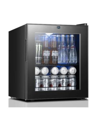 Beverage Refrigerator 65 Cans 34-54degree Mini Fridge With Glass Door Movable Rack LED Light For Soda Water Beer Portable For Home and Office