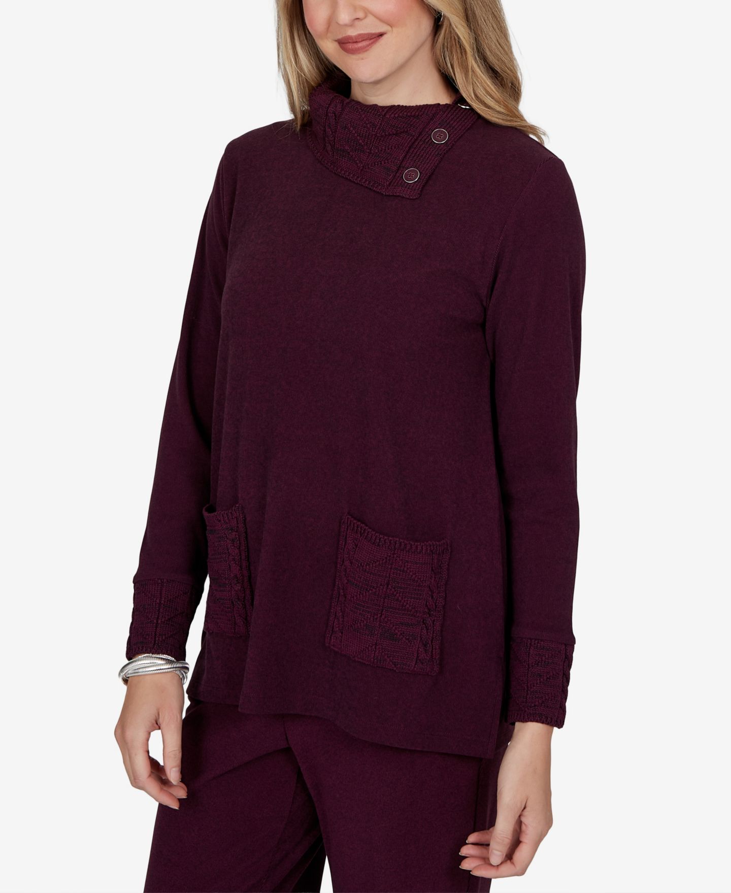 Женский топ Ruby Rd. Petite Mock Neck Cable-Knit Long-Sleeve Tunic, цвет: Красное дерево — фото 4