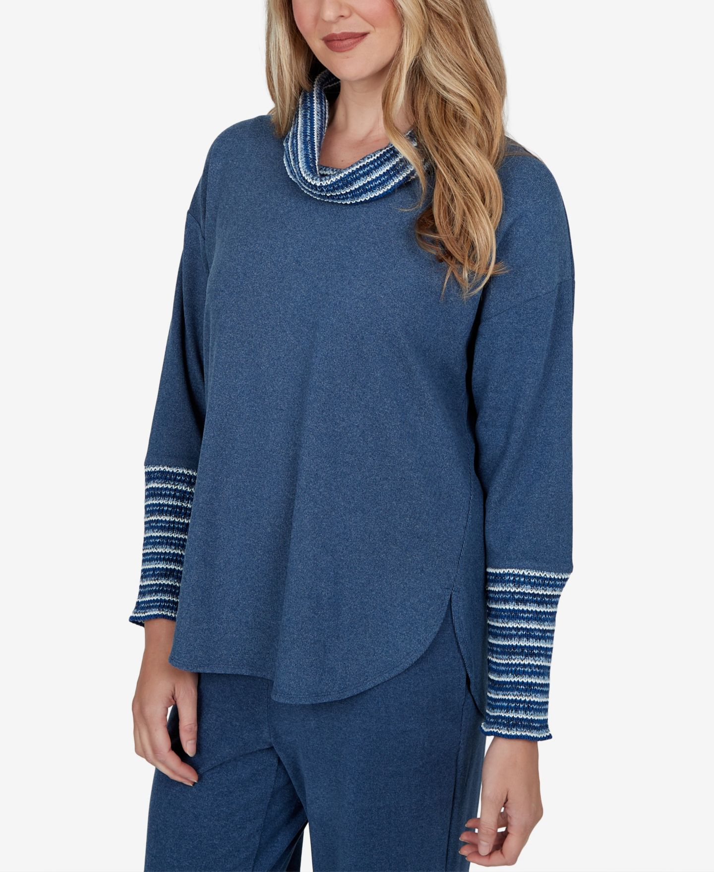 Женский свитер Ruby Rd. Petite Cowl Neck Fair Isle Long-Sleeve Pullover, цвет: Тёмный синий — фото 4
