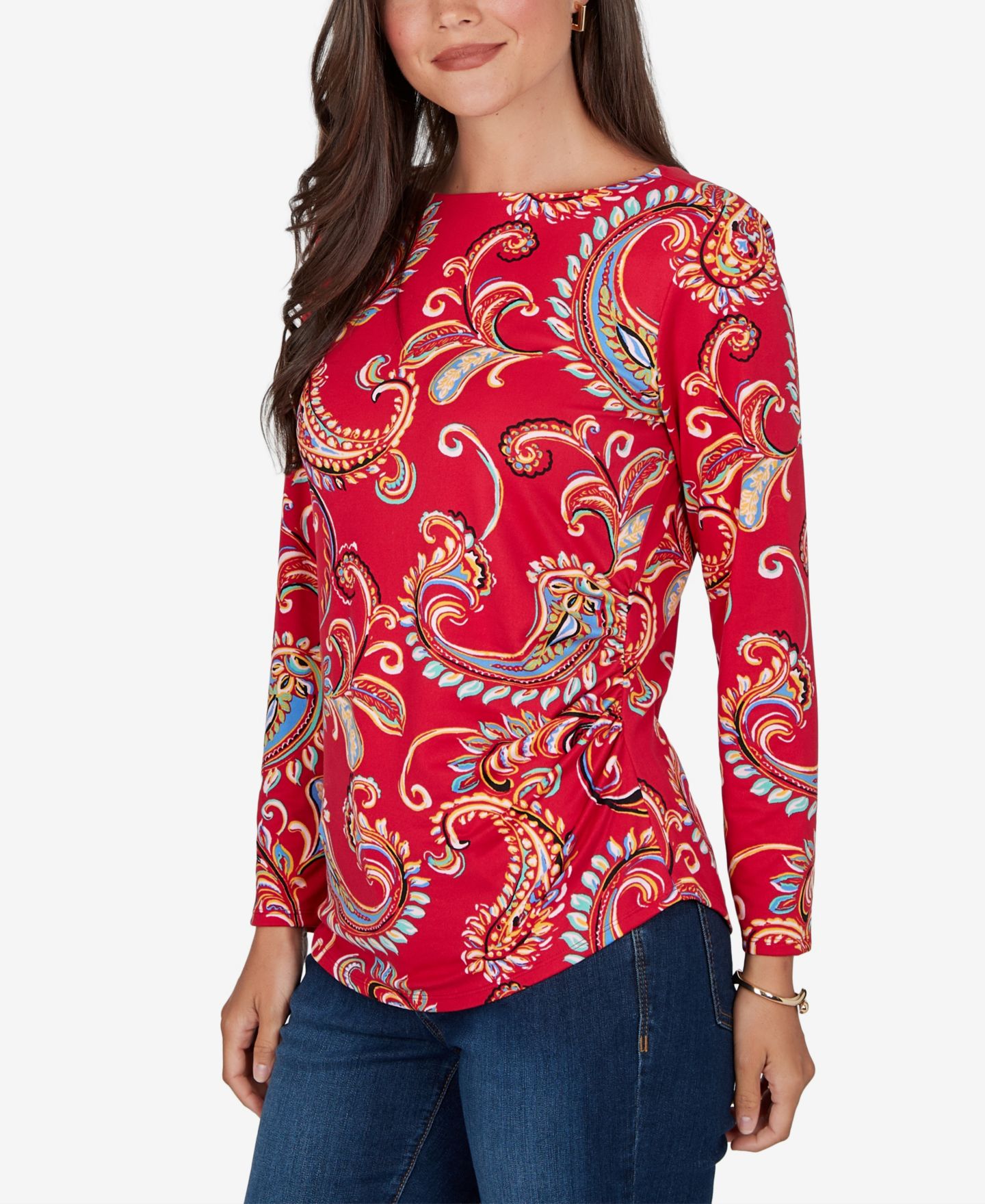 Женская блузка Ruby Rd. Petite Long-Sleeve Boat-Neck Paisley, цвет: Рубиновый разноцветный — фото 2