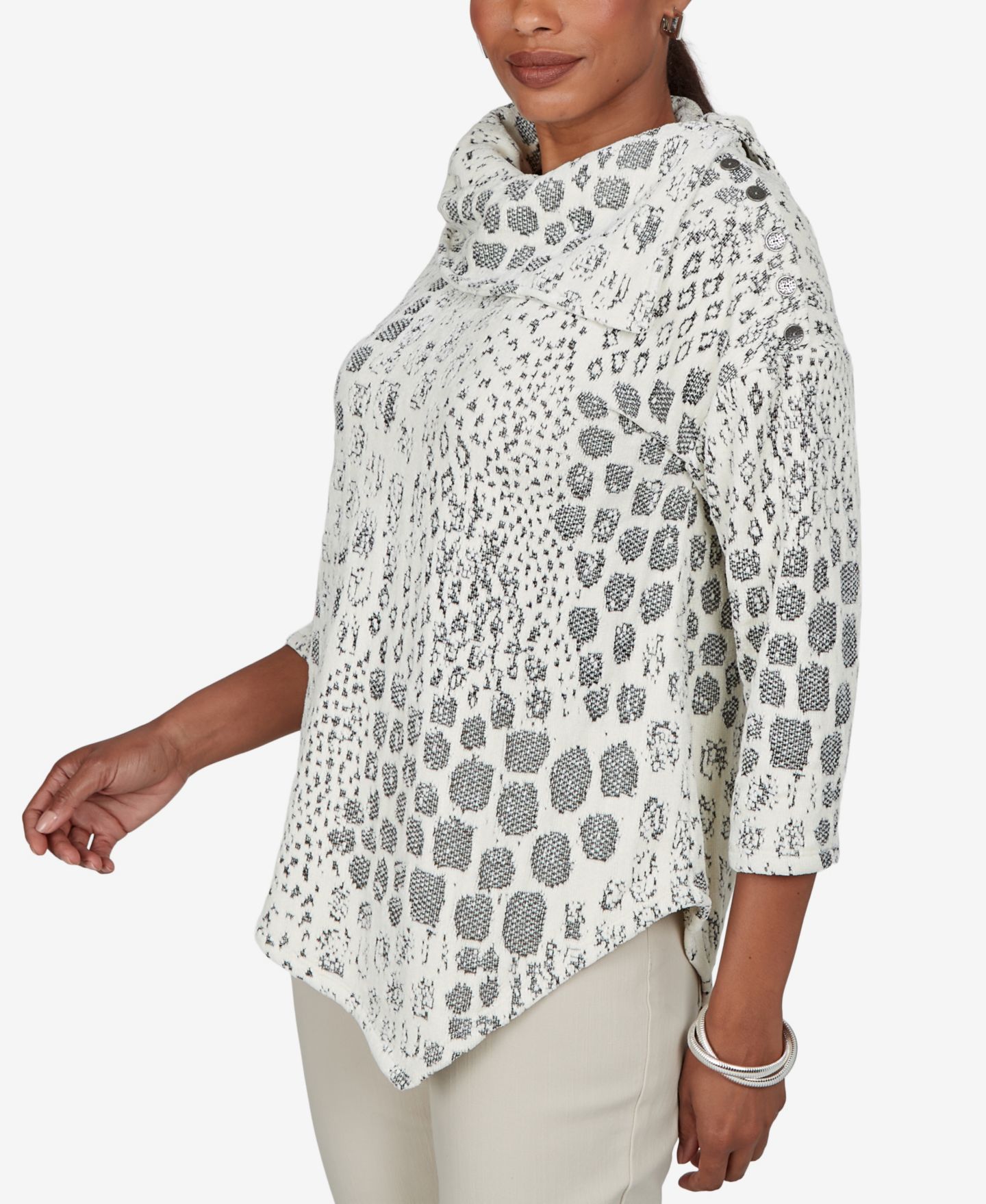 Женская блузка Ruby Rd. Petite Animal-Print Cowl-Neck 3/4-Sleeve, цвет: Слоновая кость — фото 2