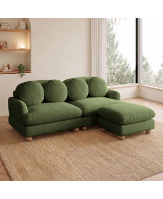 Comfy 3-Seater Chenille Loveseat with Ottoman and 4 Pillows
