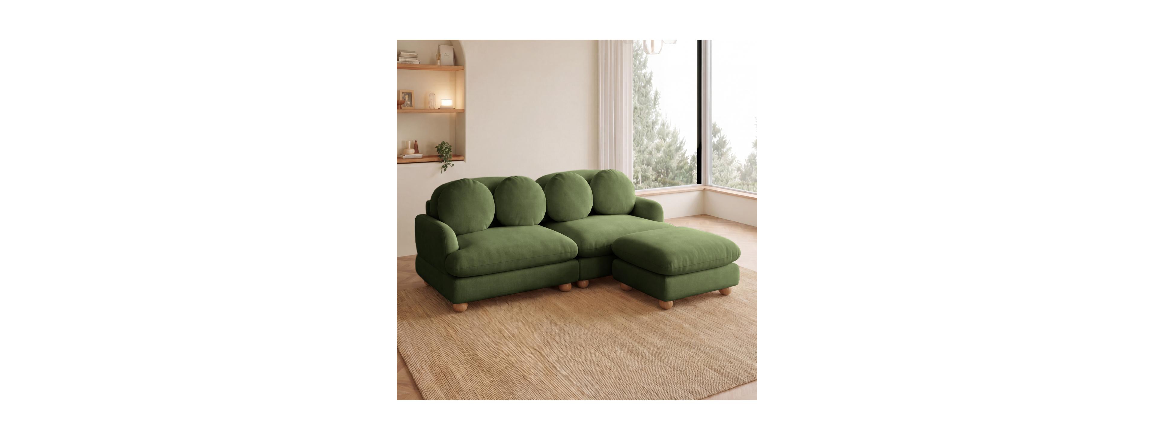 Streamdale Furniture Comfy 3-Seater Chenille Loveseat with Ottoman and 4 Pillows