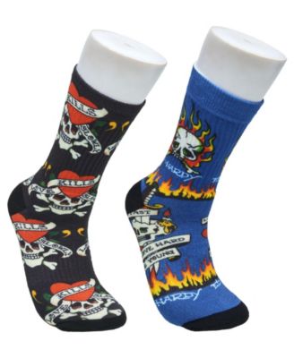 Men's Heart Skull 360 Print Full Cushion Crew Sock 2-Pack