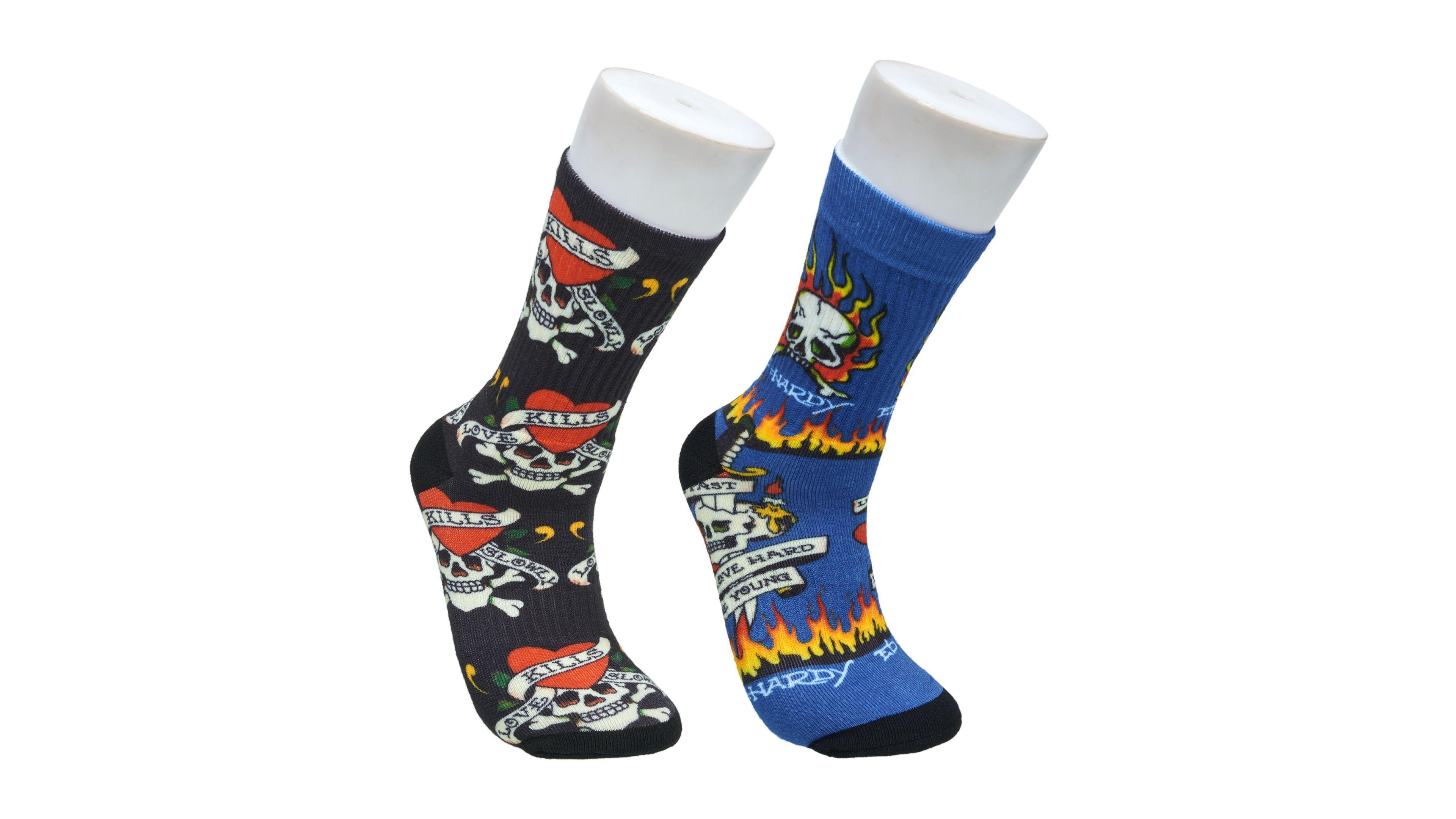 Ed Hardy Men's Heart Skull 360 Print Full Cushion Crew Sock 2-Pack