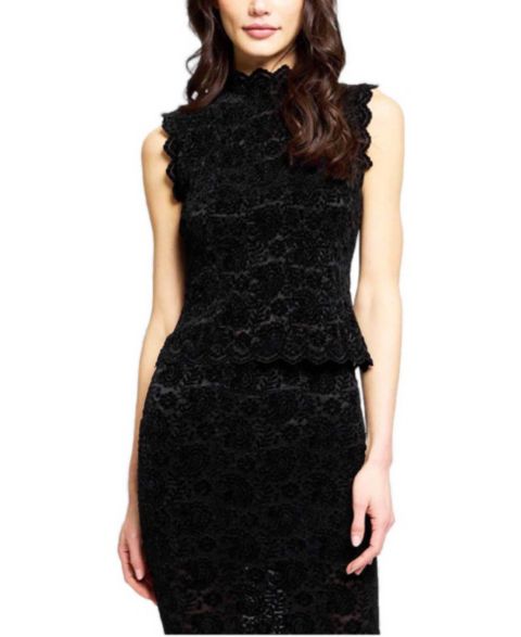 Женский топ Central Park West Tessa Floral-Print Sleeveless Lace, цвет: Чёрный