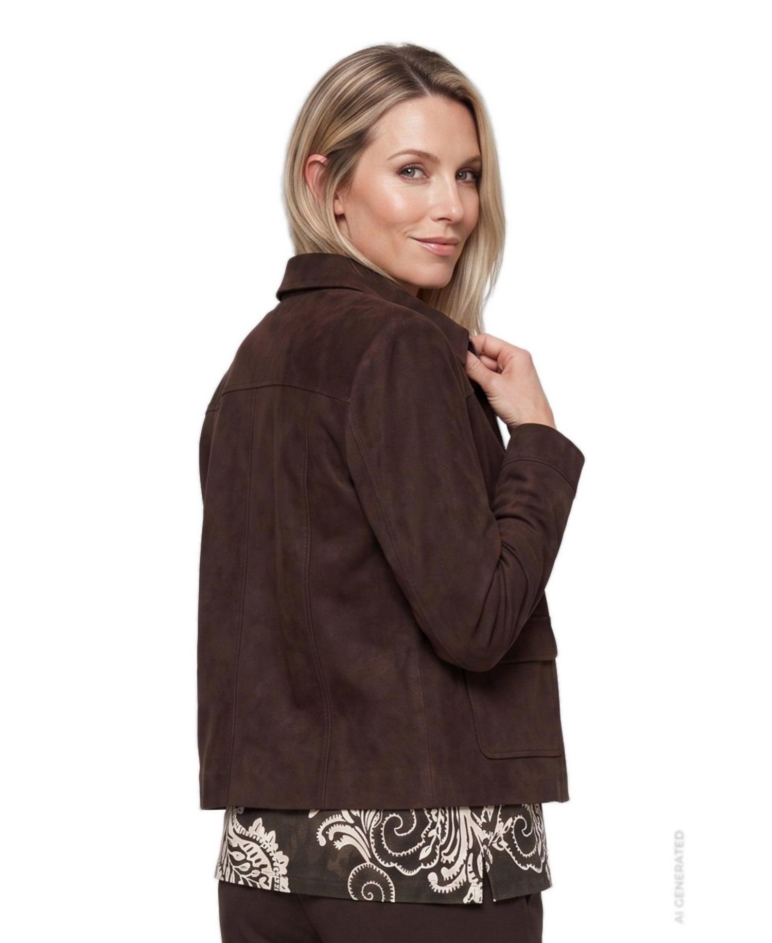 Women's Fitted Zip Faux Suede Jacket