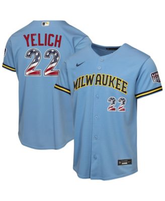 Big Boys and Girls Christian Yelich Light Blue Milwaukee Brewers USA 250 Fourth of July Road Replica Jersey