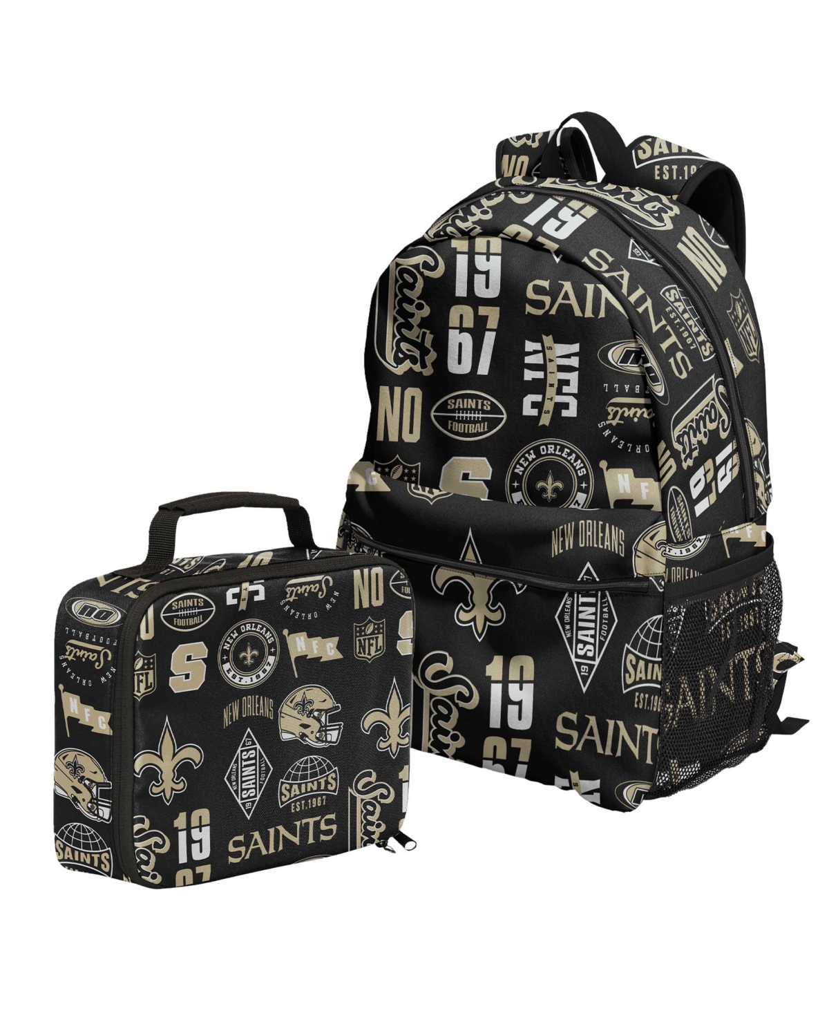 Outerstuff Kids' New Orleans Saints Laptop-Sleeve Water-Bottle-Sleeve Backpack and Lunchbox, 2-Piece Set - Black
