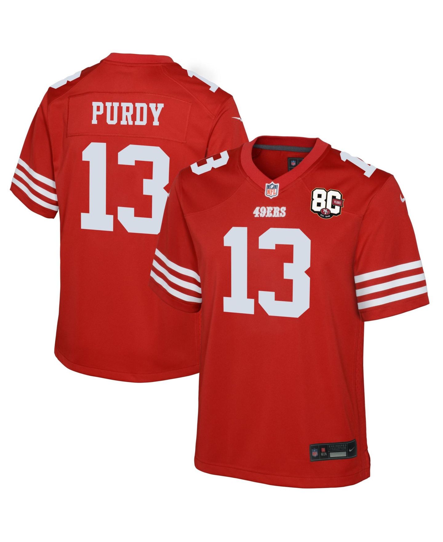 Детский топ Nike Brock Purdy Scarlet San Francisco 49ers 80th Anniversary Game Jersey — фото 1