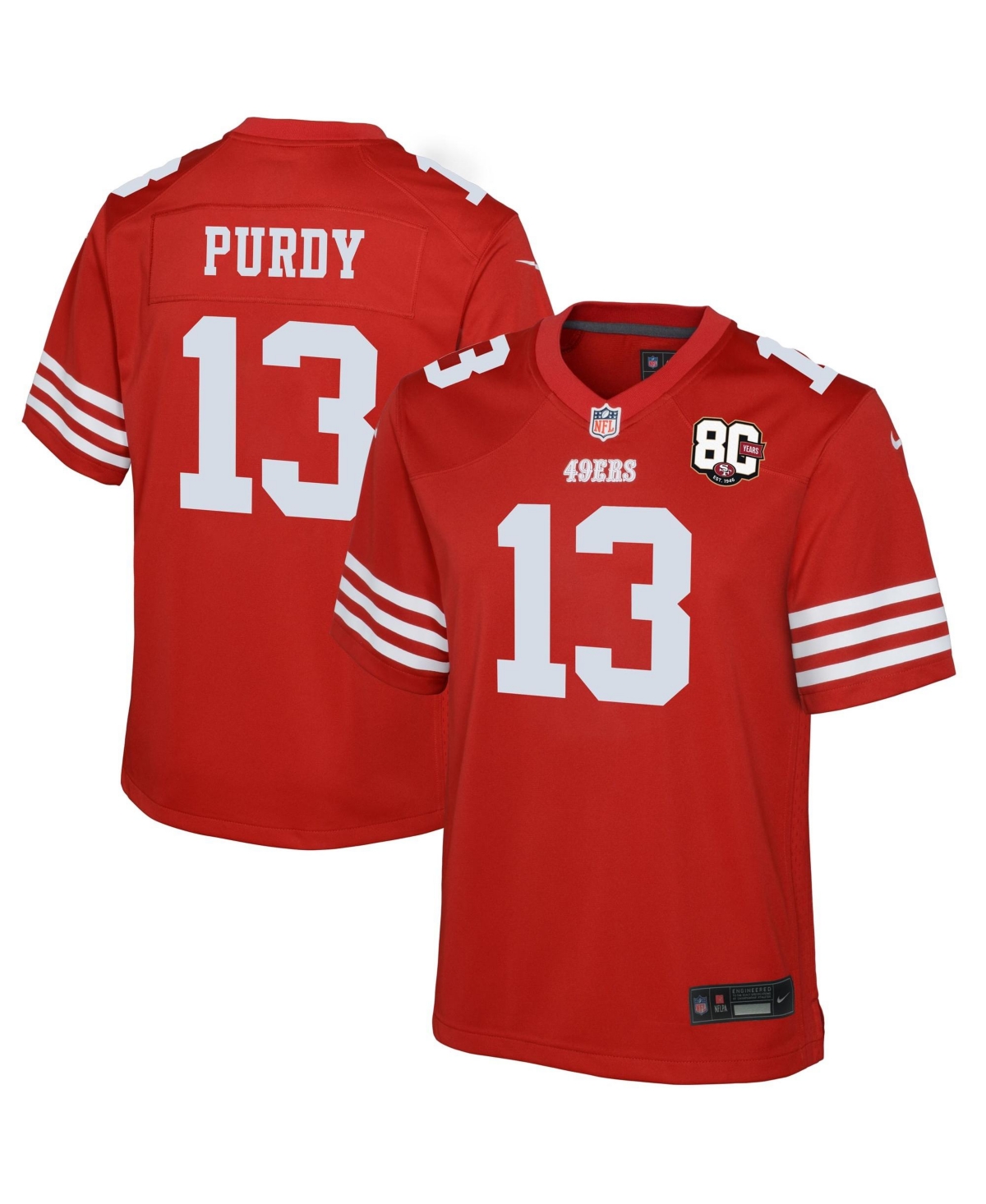 Youth Nike Brock Purdy Scarlet San Francisco 49ers 80th Anniversary Game Jersey