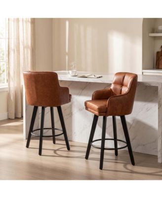 Bar Stools Set of 2, Upholstered PU Bar Chairs with Back and Footrest, 360 Swivel Counter Height Stools, for Home Bar