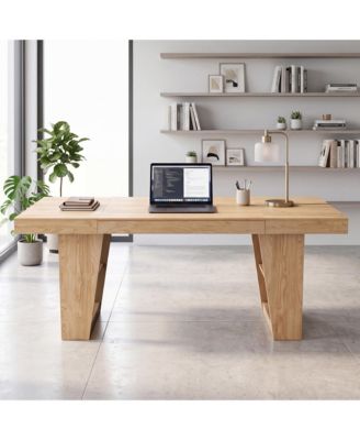 70-Inch Executive Desk Large Home Office Computer Desk with 4 Open Storage Shelves Modern Business Furniture for Home Office