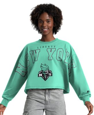 Women's  Mint New York Liberty Bleachers Cropped Drop Shoulder Sweatshirt