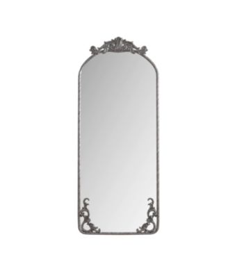 58x24 Inch Arched Full Body Mirror with Vintage Ornate Carved Applique on Top and Bottom Hanging Wall Mounted Mirror