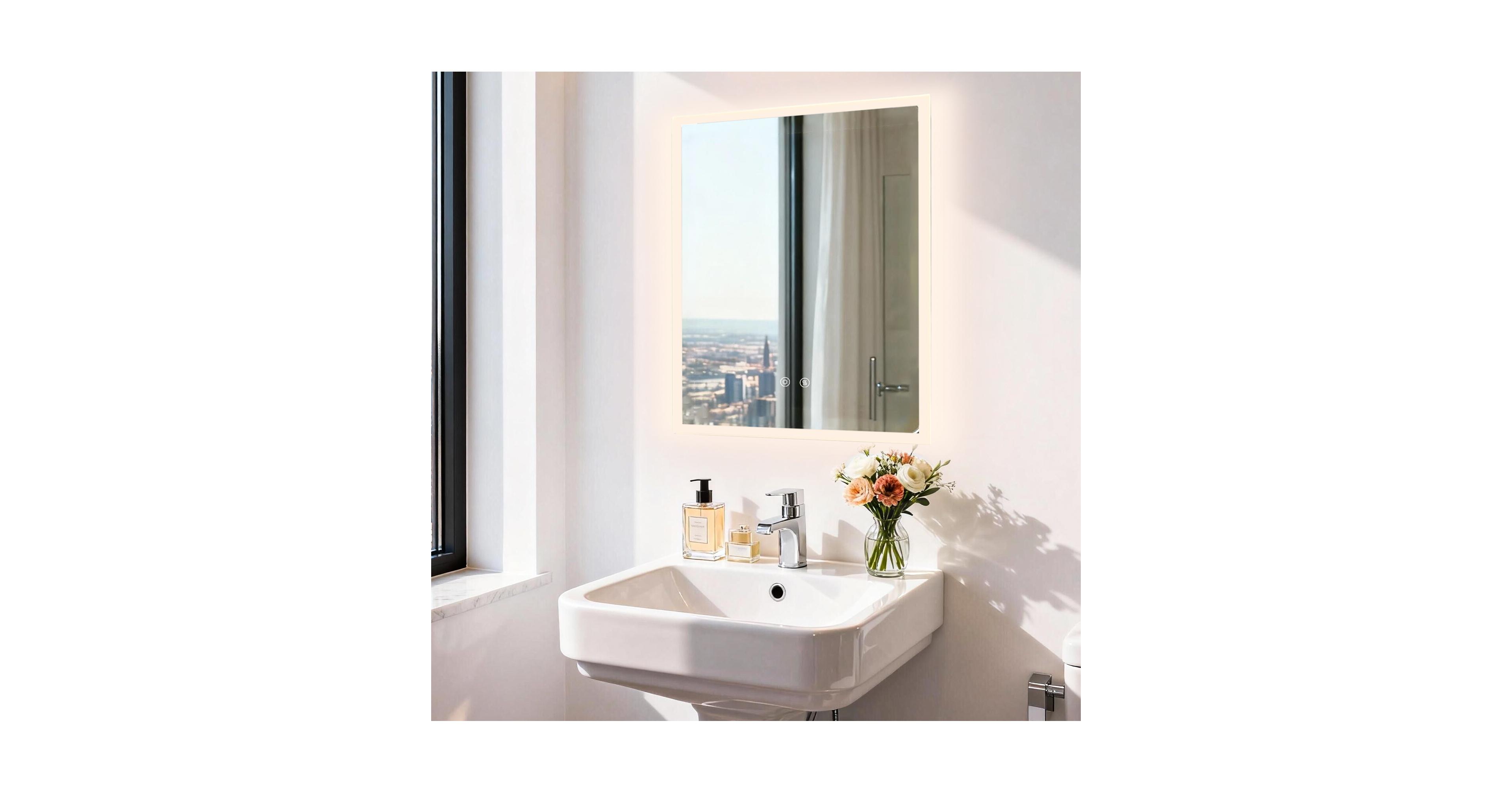 Luvodi 20" x 24" Rectangular Wall Mirror Anti-Fog Led Mirror Stepless Dimmable Lighted Bathroom Mirror