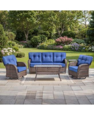 5-Piece Patio Furniture Set, 5" Thick Cushions, Swivel Rocker Chairs and Sofa, All-Weather Wicker Outdoor Conversation Set