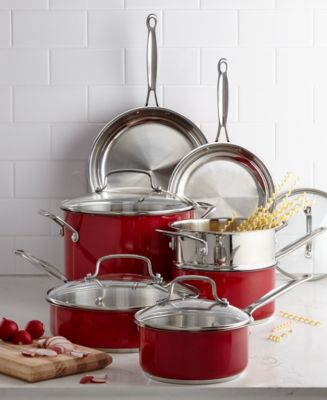 WILLIAM SONOMA CUISINART METALLIC RED 11pc STAINLESS STEEL POT PAN COOKWARE  SET
