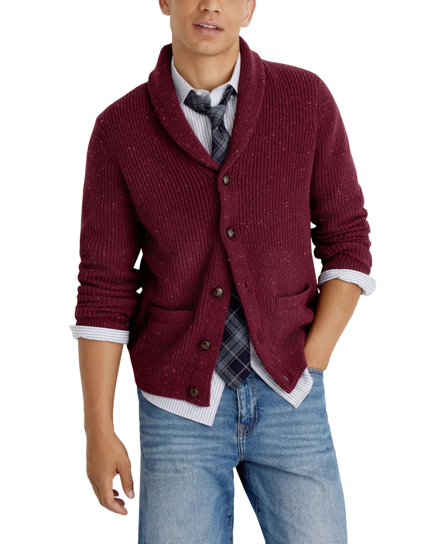Мужской кардиган Nautica Donegal Textured Classic-Fit Shawl-Collar, цвет: Seaprtburg — фото 1