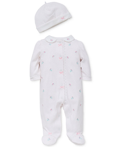 Little Me 2-Pc. Fancy Flowers Hat & Footed Coverall Set, Baby Girls (0-24 months)