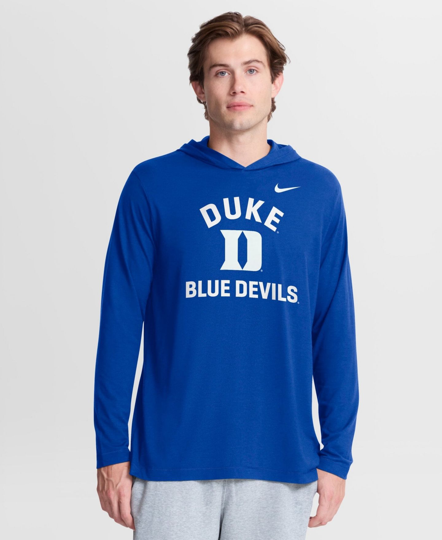 Мужская футболка Nike Royal Duke Blue Devils Primetime Arch Tri-Blend Dri-FIT Long Sleeve Hooded — фото 1