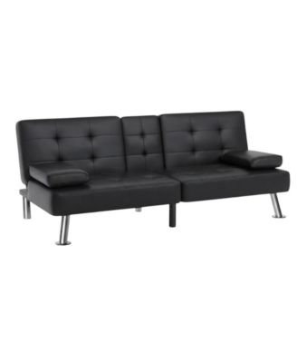 Modern Faux Leather Futon Sofa Bed with Upholstery and Metal Legs