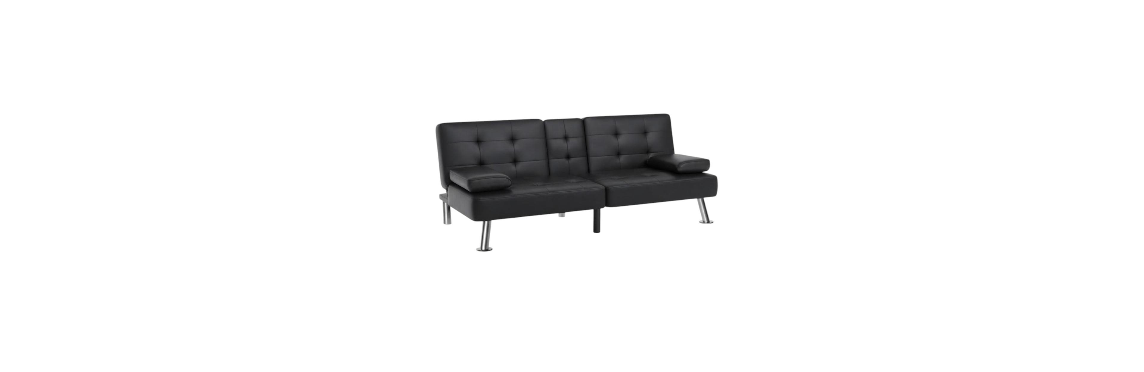 Slickblue Modern Faux Leather Futon Sofa Bed with Upholstery and Metal Legs