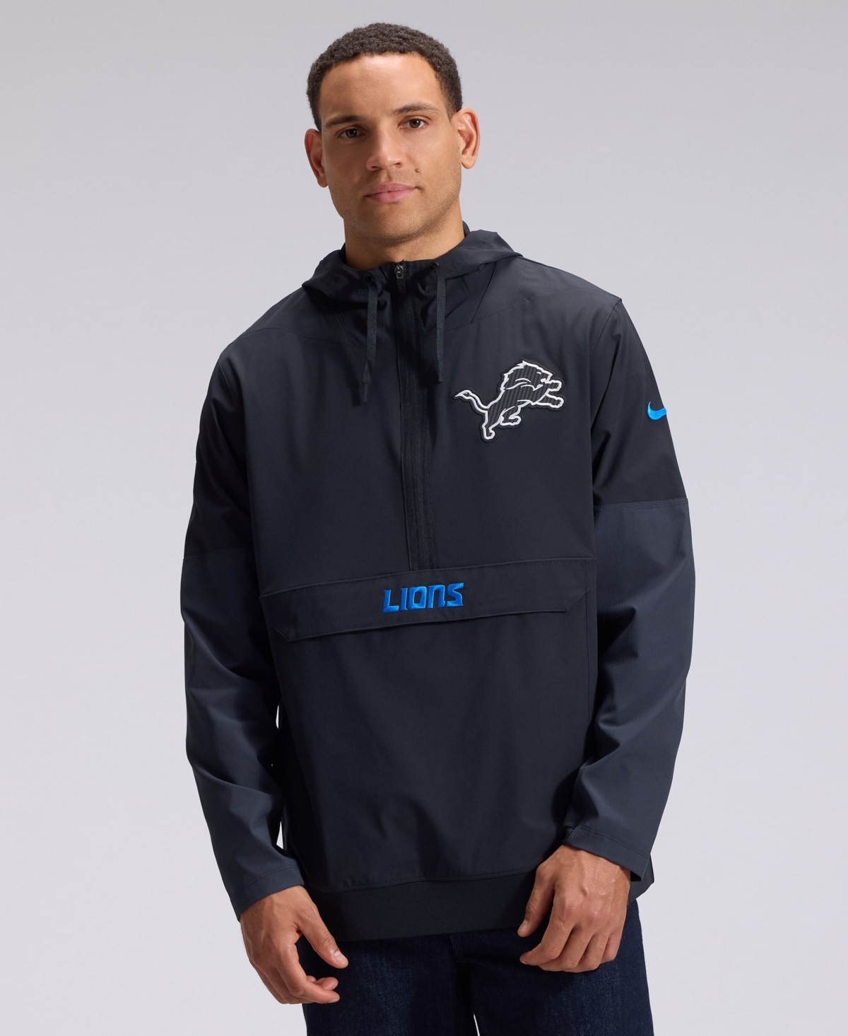 Nike Men's Black Detroit Lions 2026 Rivalries Collection Sideline Anorak Half-Zip Jacket