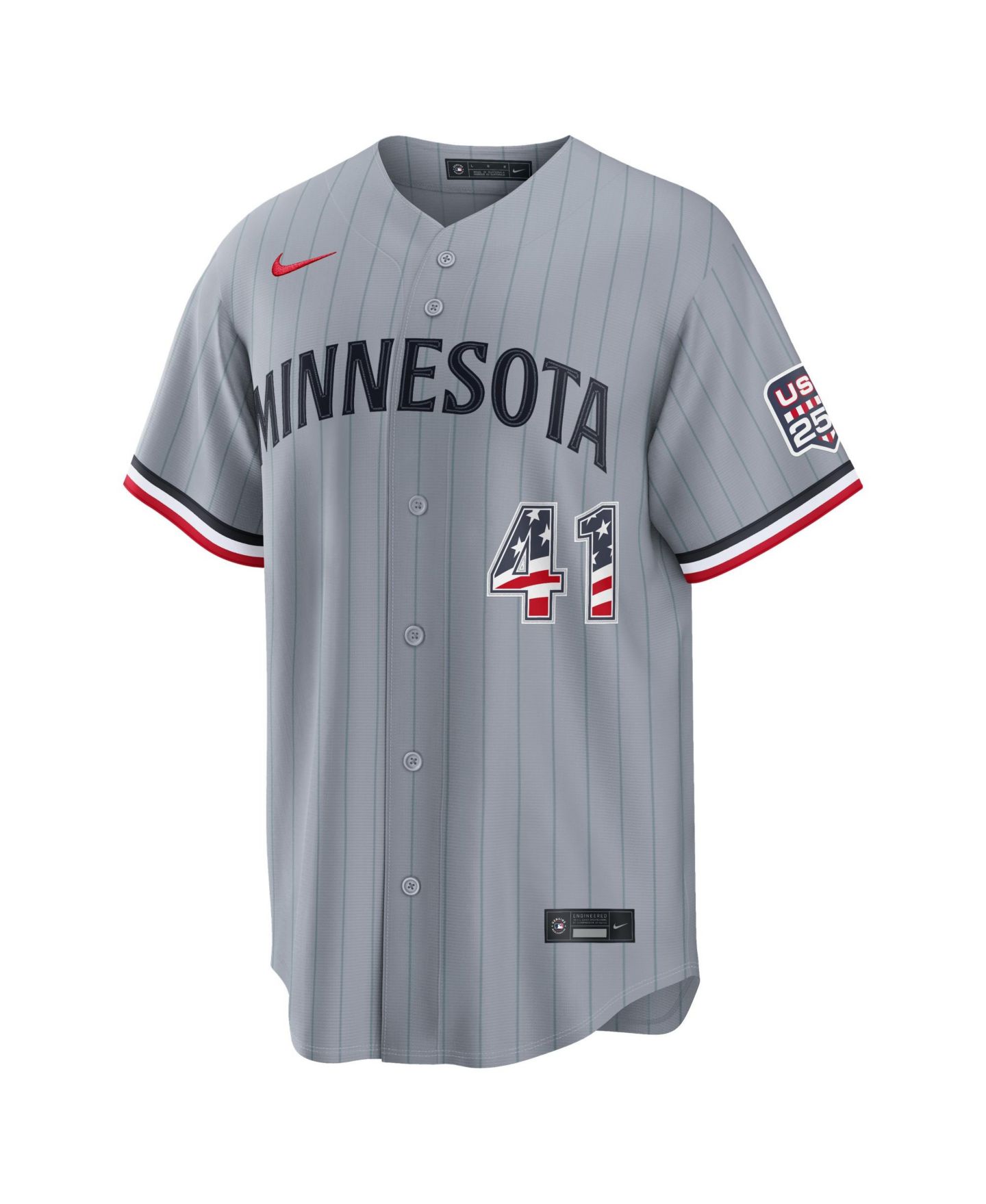 Мужской топ Nike Fourth of July Minnesota Twins Joe Ryan Gray USA 250 Stadium Jersey — фото 2