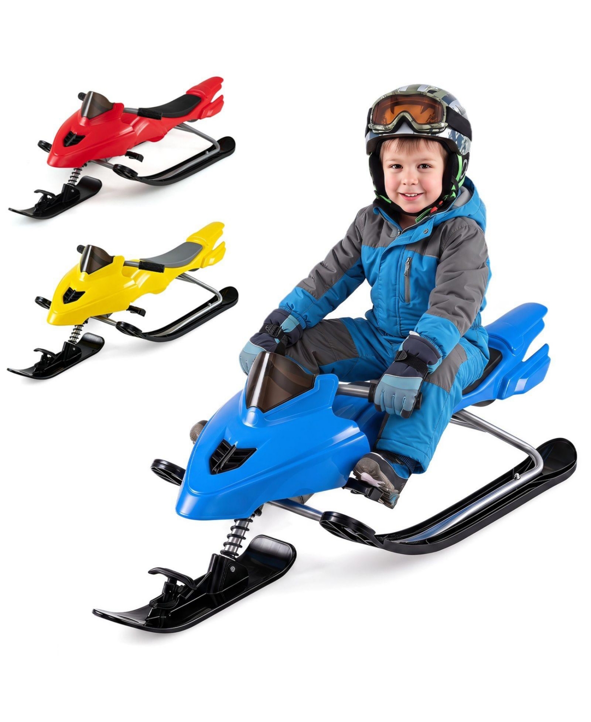 Sugift Metal Snow Racer Sled with Steering Handle and Foot Brake, 90 lb. Capacity, Ages 6-12
