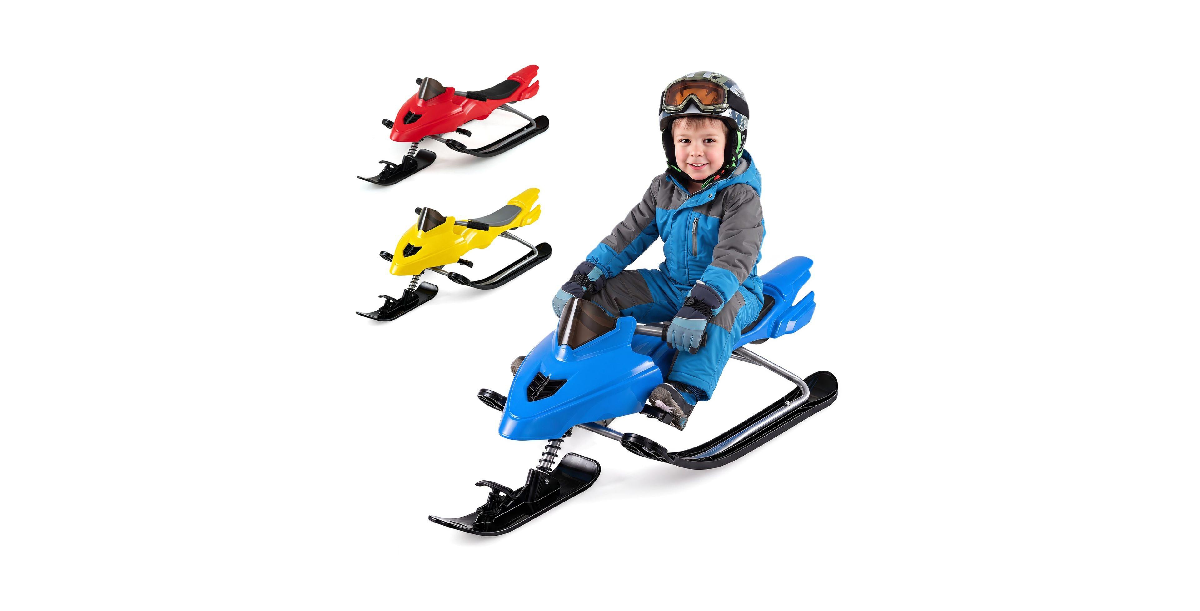 Sugift Metal Snow Racer Sled with Steering Handle and Foot Brake, 90 lb. Capacity, Ages 6-12
