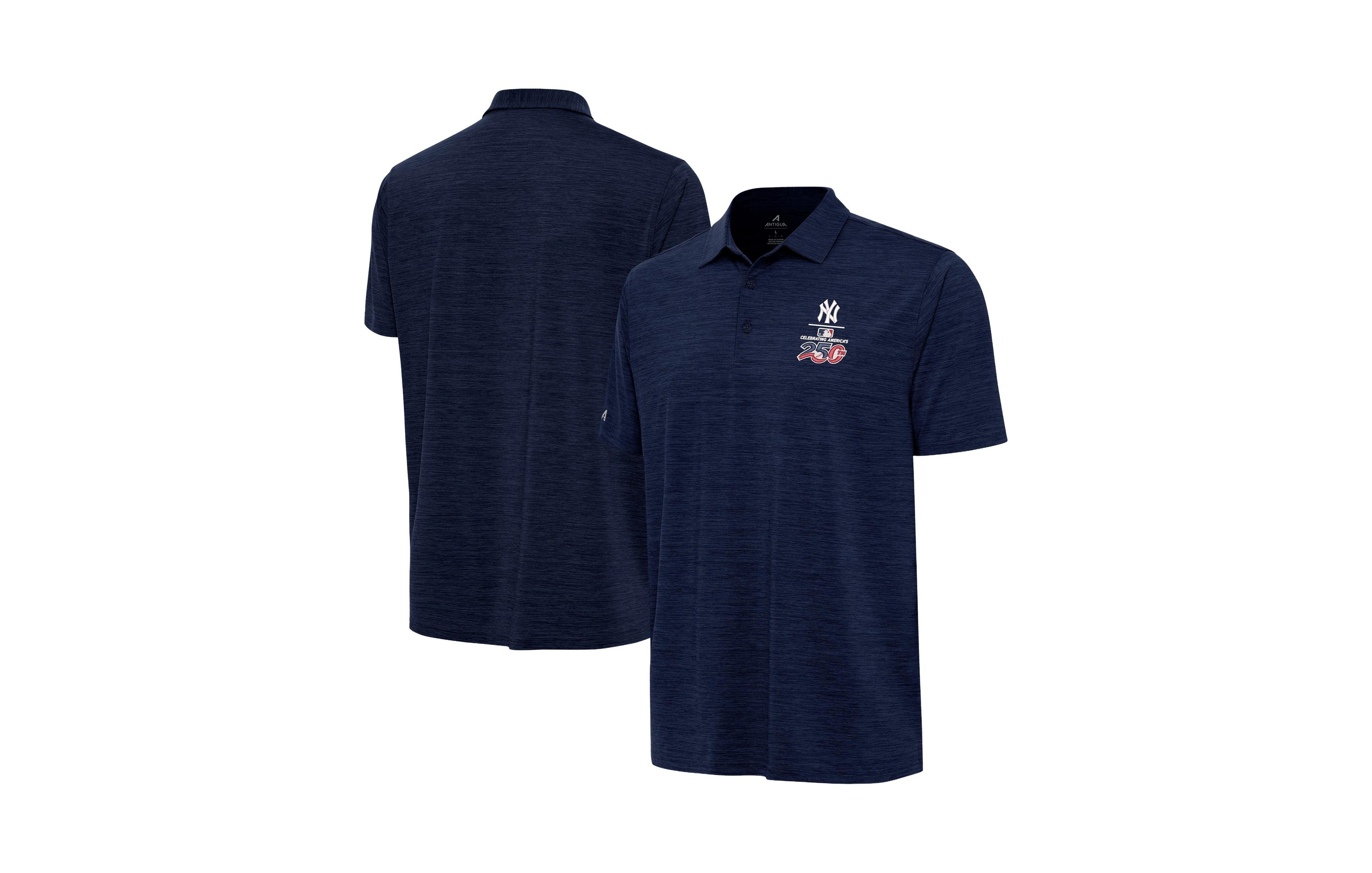 Antigua Men's Heather Navy New York Yankees Celebrating America's 250th Layout Polo Shirt