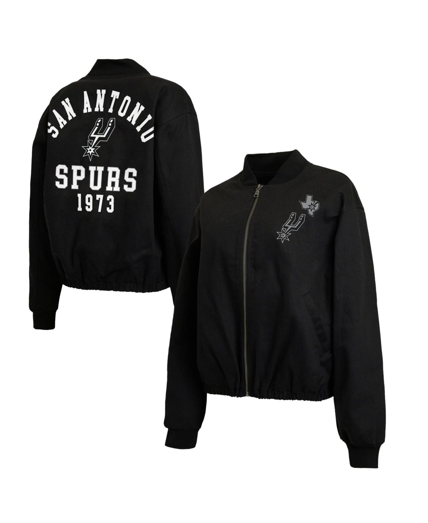 Женская куртка WEAR by Erin Andrews Black San Antonio Spurs Denim Full-Zip Bomber — фото 1