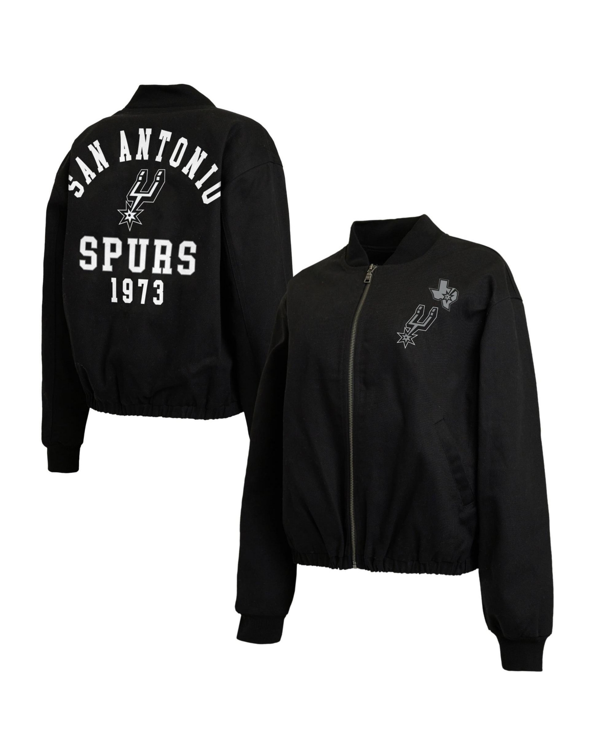 Wear by Erin Andrews Women's Black San Antonio Spurs Denim Full-Zip Bomber Jacket