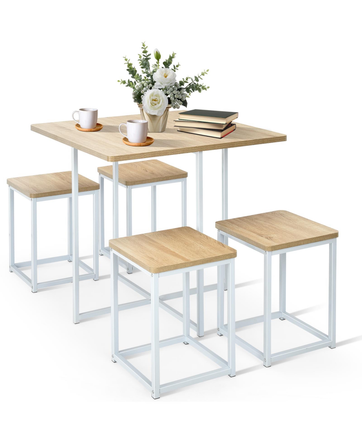 Mecale 5 Pieces Metal Frame Dining Set with Compact Table and 4 Stools