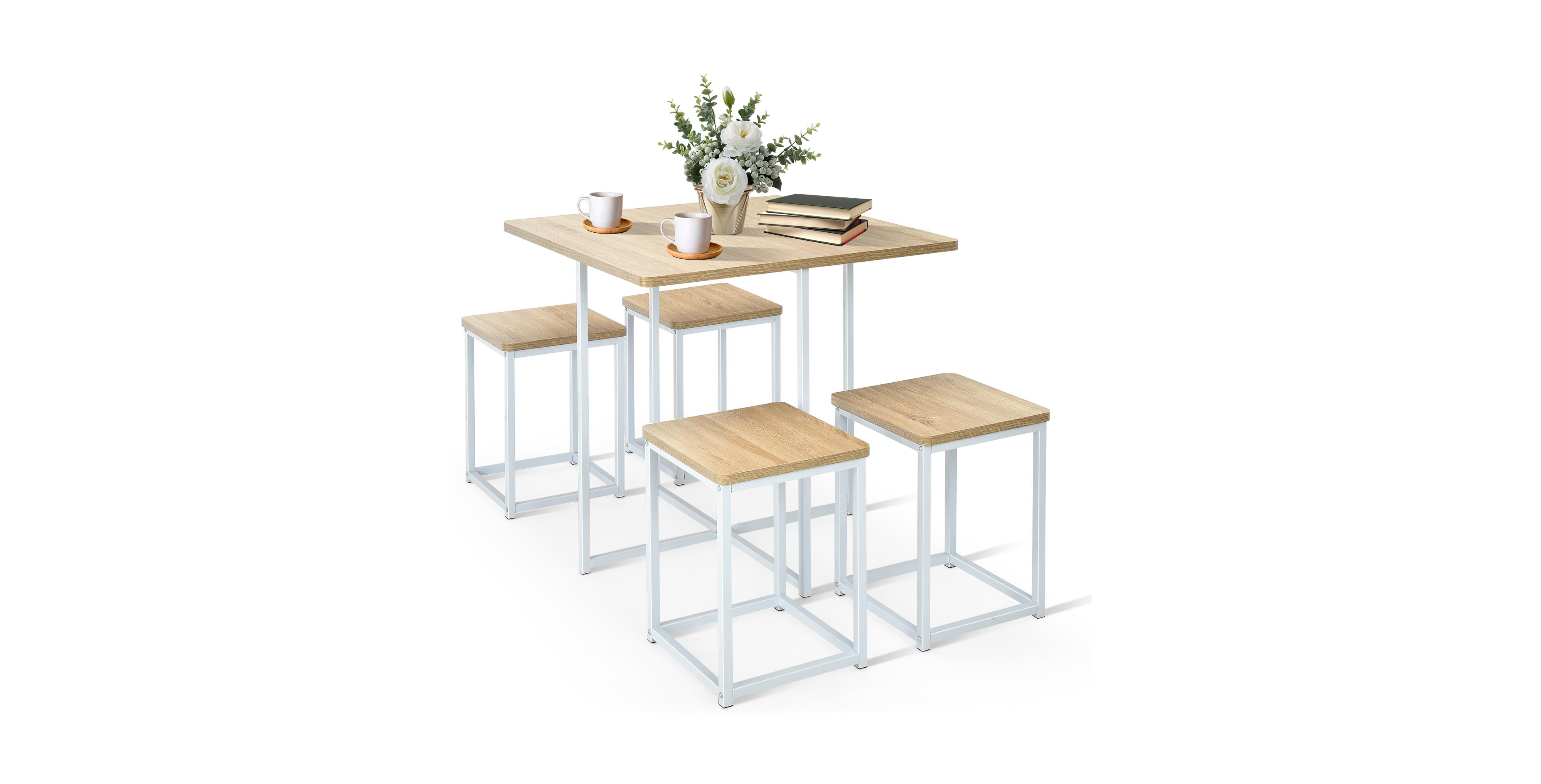 Mecale 5 Pieces Metal Frame Dining Set with Compact Table and 4 Stools