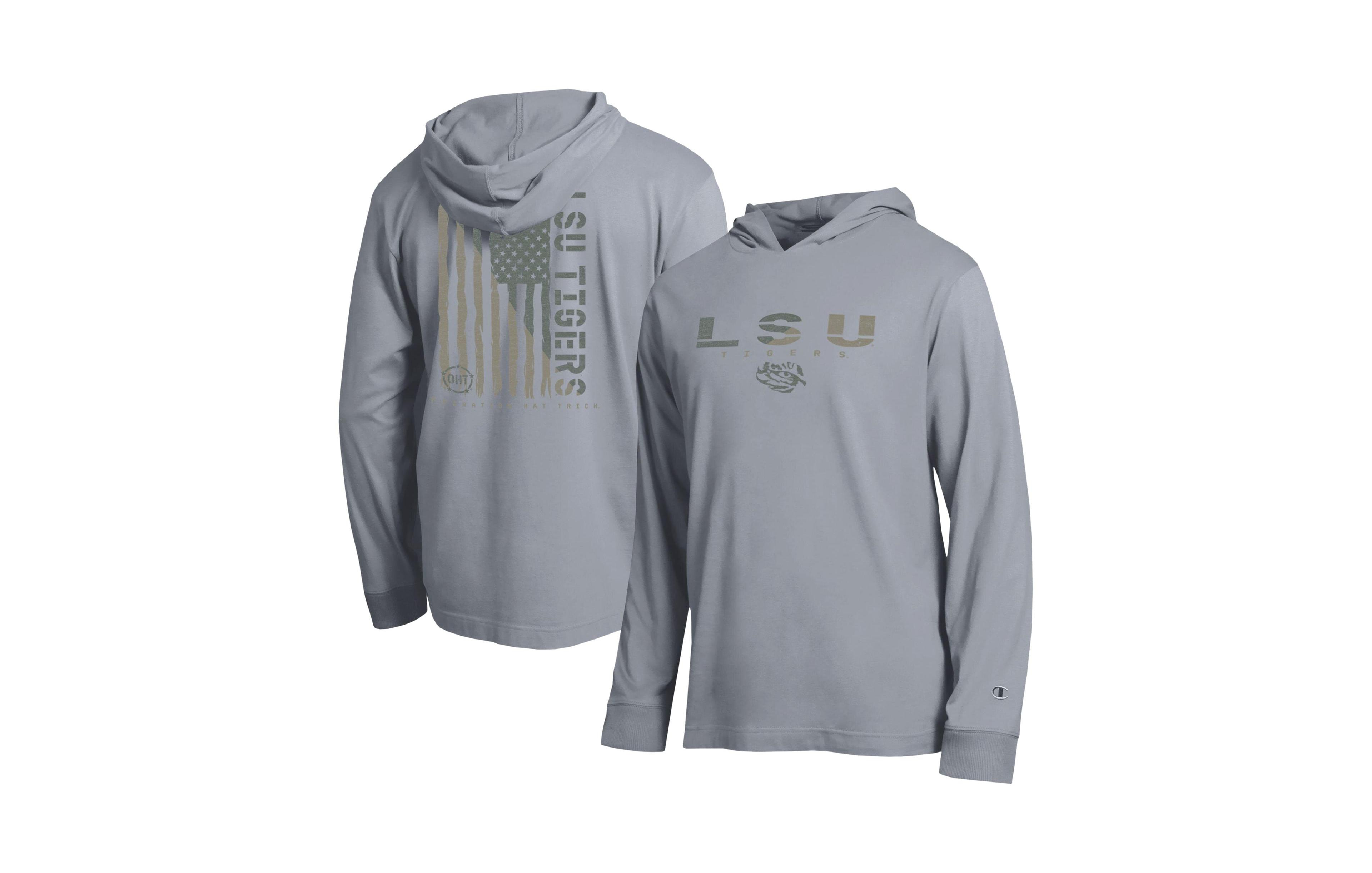 Champion Men's Gray Lsu Tigers Operation Hat Trick Flag Hooded Long Sleeve T-Shirt